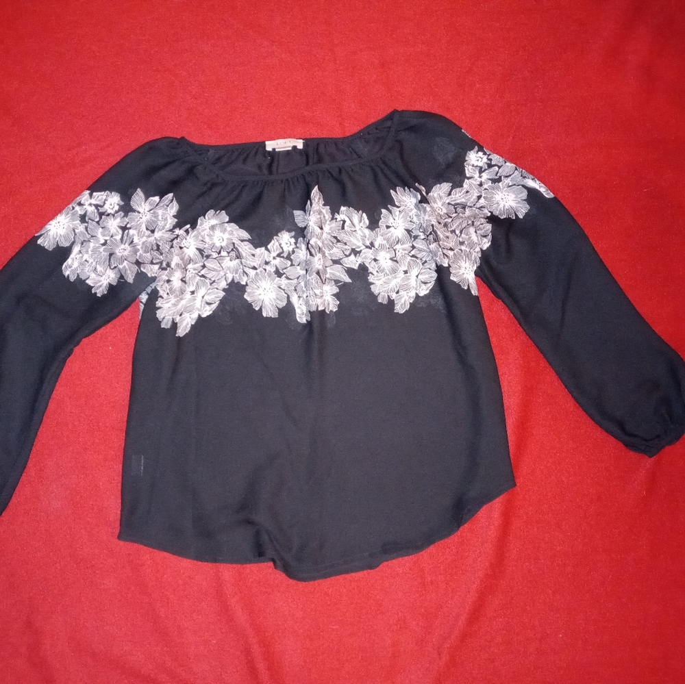 LOFT sheer black floral blouse